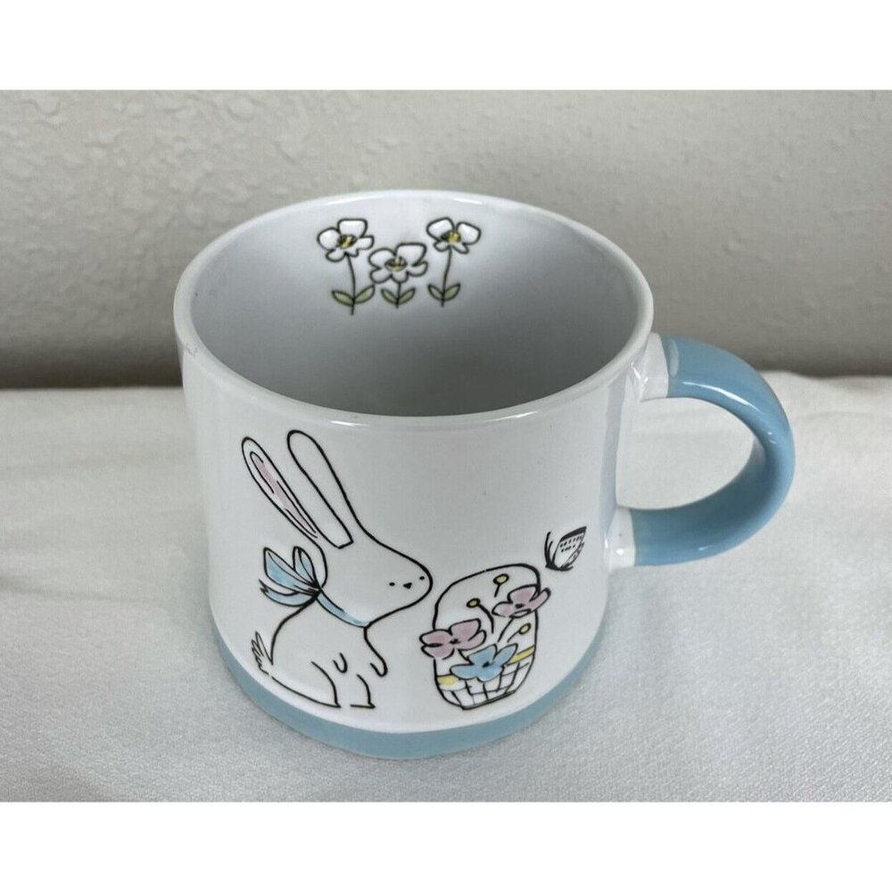 Prima Design Bunny Rabbit Mug Easter Carved In Design White Blue Pink